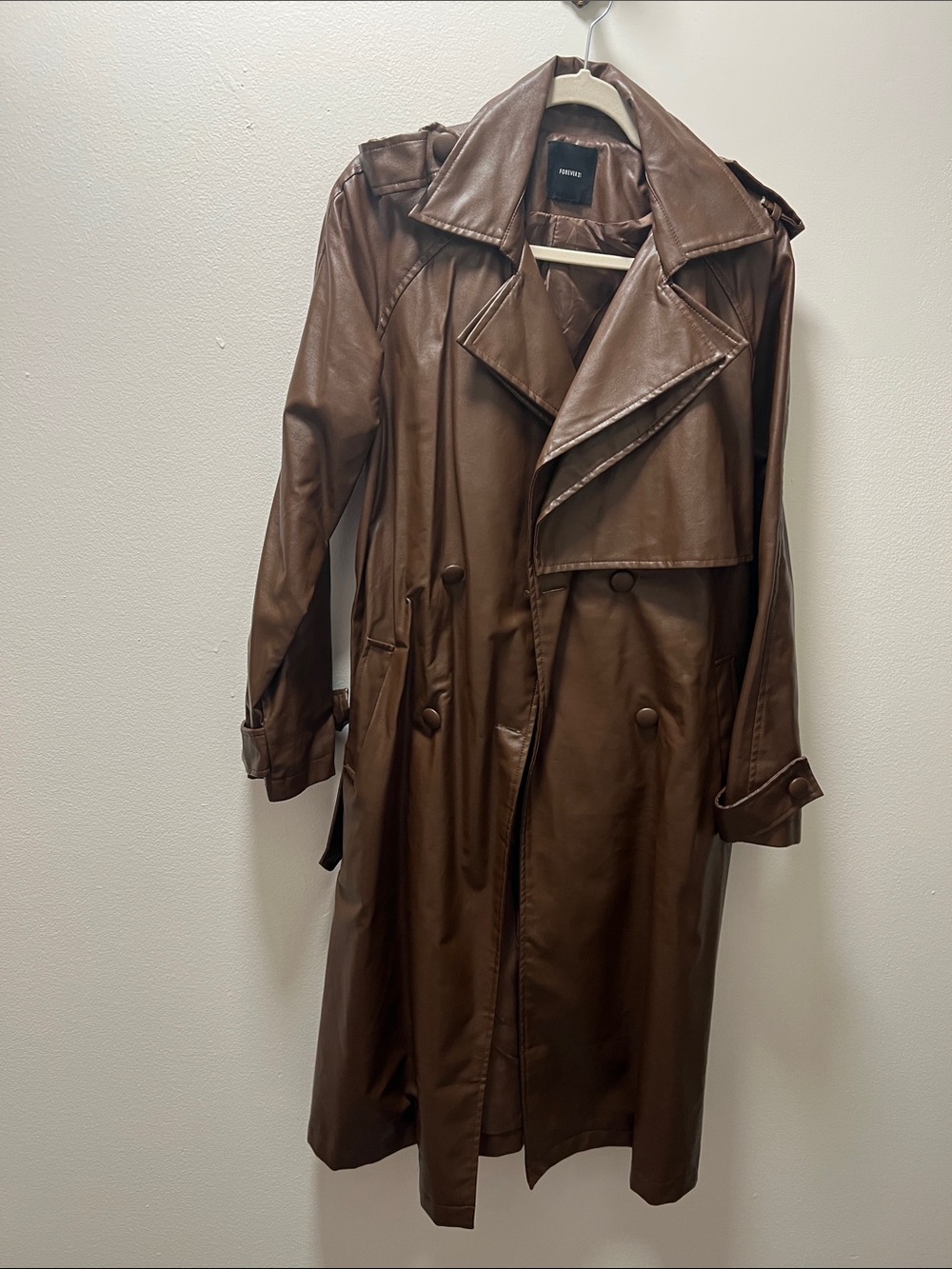 Forever 21 Brown Faux Leather Trench Coat